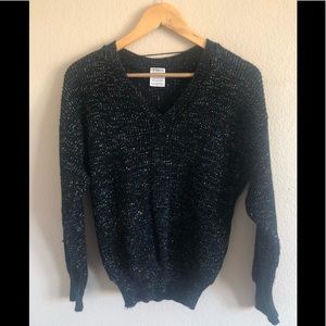 Black Glittery V-Neck Sweater
